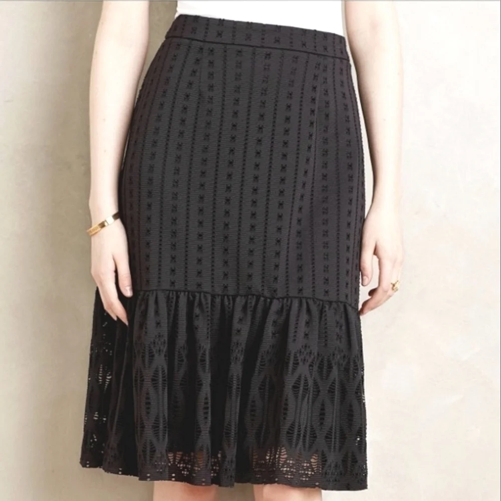 Anthropologie Moulinette Soeurs Perforated Ruffle Skirt in Black Size Small
